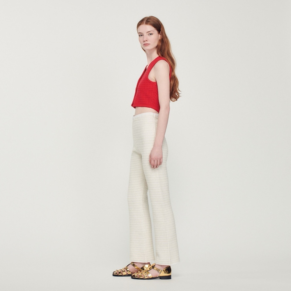 🌻NEW w/tags Sandro Fancy Braid Trim Side Zip Tweed Pants Women’s Size 42 US 10 - Picture 3 of 15